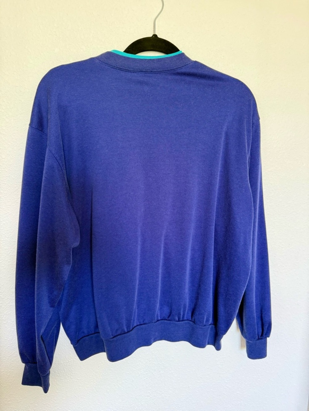 Vintage Coastal Granny Floral Embroidered Sweatshirt Blue Cottagecore Mock Neck - Picture 6 of 7